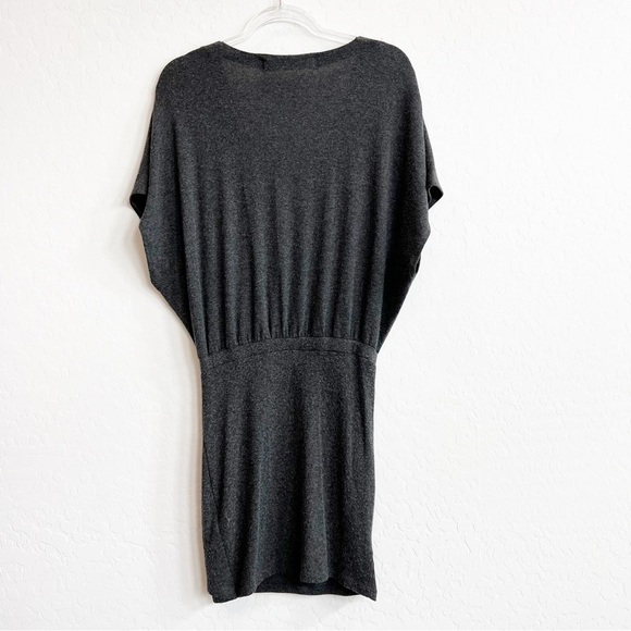 IRO Women’s Abandon Mini Sweater Dress Soft Asymmetrical Ruching Gray Deep-V Med - Picture 5 of 7